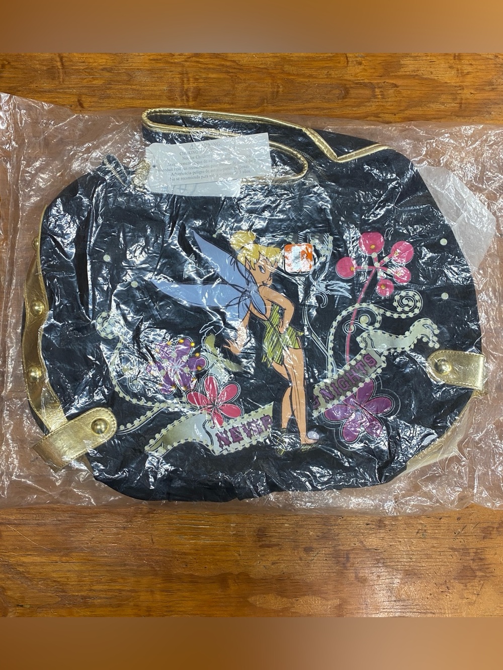 NWT Disney Tinker Bell Black Tote with Gold Trim